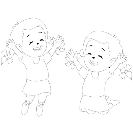 Cute cartoon girls  Drawing styleのイラスト素材