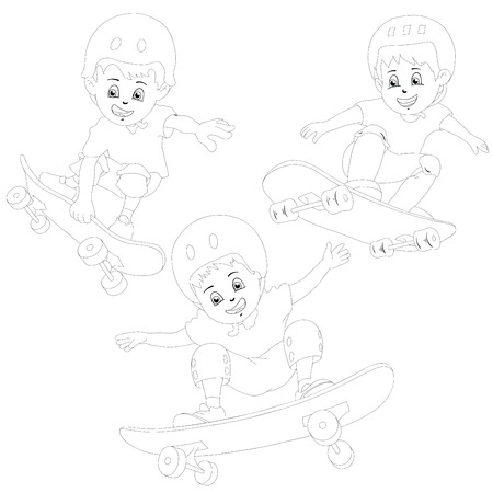 Cartoon skater boys flying through the air   Drawing style のイラスト素材