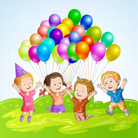 Kids with balloons のイラスト素材