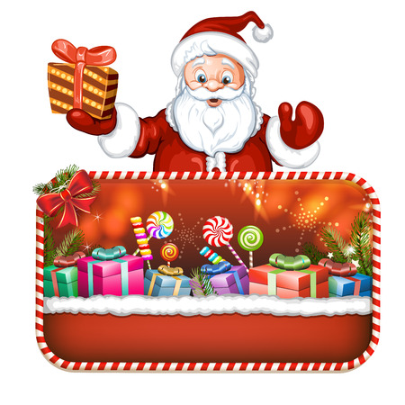 Cute cartoon of a Santa Claus holding a gift boxのイラスト素材