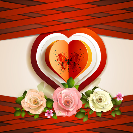 Heart with butterfly and roses for Valentineのイラスト素材