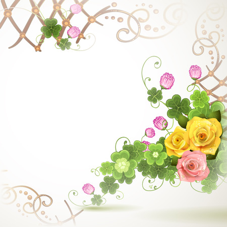 Abstract background with clover and rosesのイラスト素材