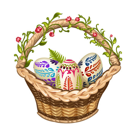 Wicker basket with Easter eggsのイラスト素材