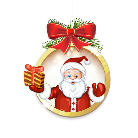 Cute cartoon of a Santa Claus holding a gift boxのイラスト素材