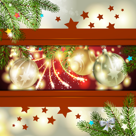 Christmas card with pine tree and ballのイラスト素材