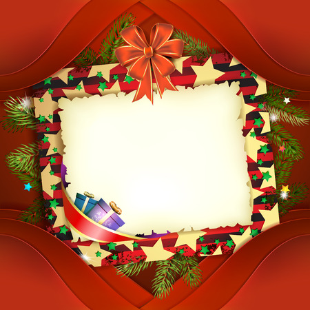 Christmas card with bow and old paperのイラスト素材