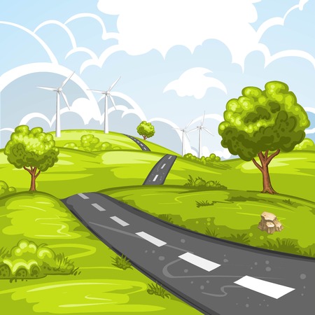 Spring landscape with roadのイラスト素材