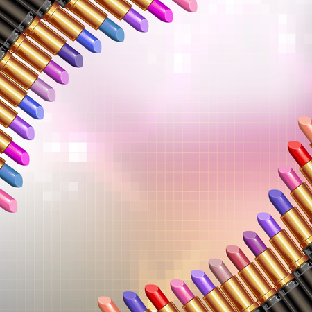 Colorful lipsticks over colored backgroundのイラスト素材