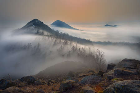 Foggy waves in Czech Central Highlandsの写真素材
