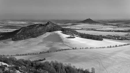 Black and white photo of Czech Central Highlandsの写真素材