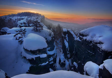 Sunrise on Elbe Sandstone Parkの写真素材