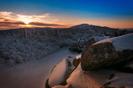Sunset in Krkonose National Parkの写真素材