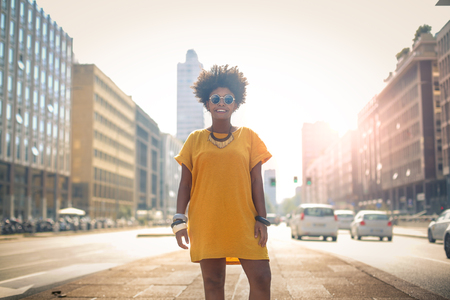 Brazilian girl in the yellow dressの写真素材