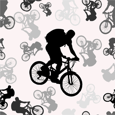 Vector seamless pattern with bikers silhouettes. Sport background.のイラスト素材