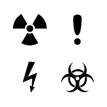 Set of black warning signs, silhouettes. Vector illustrationのイラスト素材