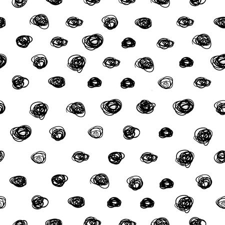 Monochrome abstract seamless vector pattern with hand drawn curls.のイラスト素材