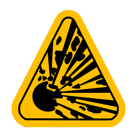 Explosive Hazard Sign.  Illustration on white background for design. Yellow triagnle warning symbol.  Danger vector icon. Warning sheet.のイラスト素材
