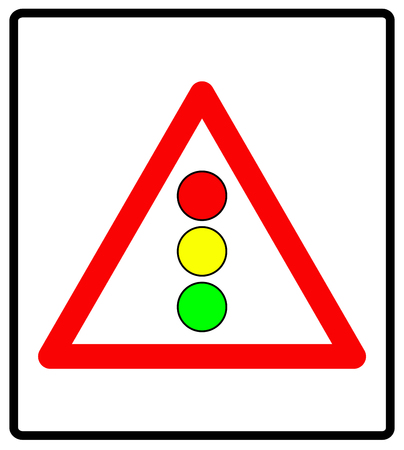 Vector illustration of traffic lights sign isolated on white background. Road symbol in red triangle for public places, traffic roads, webのイラスト素材