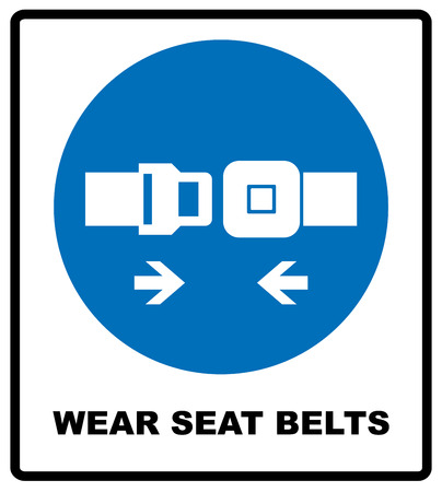 Wear seat belts sign. Information mandatory symbol in blue circle isolated on white. Vector illustrationのイラスト素材