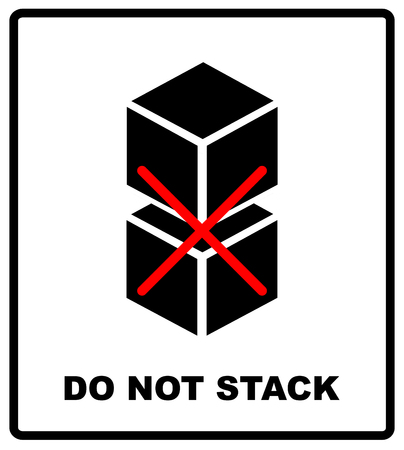 DO NOT STACK packaging symbol on a corrugated cardboard box. For use on cardboard boxes, packages and parcels. Vector illustrationのイラスト素材