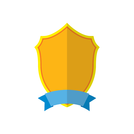 Gold shield emblem icon. Golden sign silhouette, isolated on white background. Symbol of trophy, heraldic award, royal security. Heraldic label. Logo design decoration. Flat style. Vector illustrationのイラスト素材