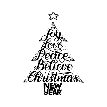 Calligraphy lettering in Christmas tree form with starのイラスト素材