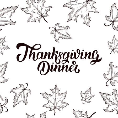 Thanksgiving Dinner brush hand lettering, isolated on white background. Calligraphy vector illustration.のイラスト素材