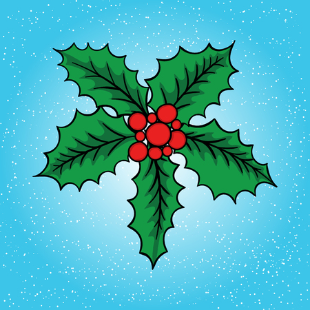 Christmas holly and berries. Vector illustration. New year post card against blue backgroundのイラスト素材