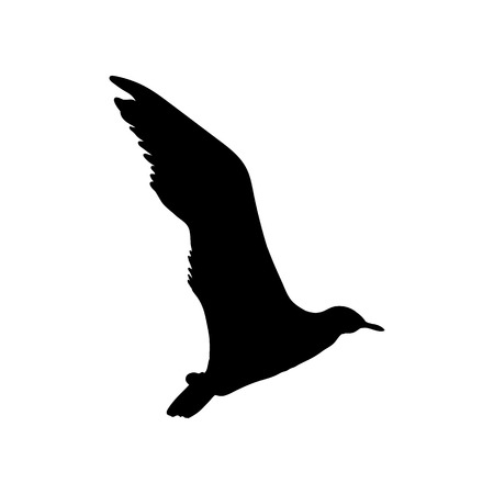 Flying seagull bird black silhouette flat icon symbol design vector illustration.のイラスト素材