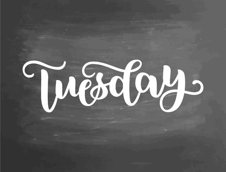 Tuesday. Handwriting font by calligraphy. Vector illustration on blackboard background.のイラスト素材
