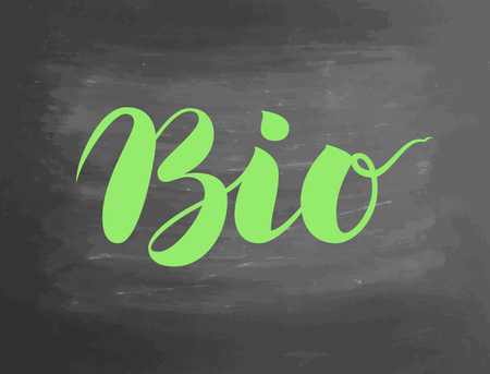 Bio chalkboard blackboard text writing handwritten text, chalk on a blackboard, vector illustration. Logo for healthy eat bar, restaurant, shops and printing and digital products.のイラスト素材