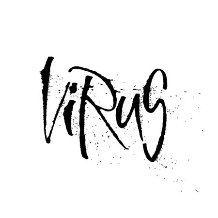 Virus hand drawn vector illustration. Coronavirus black lettering. Epidemic disease banner. Expressive calligraphy isolated on white.のイラスト素材