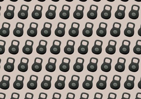 Pattern made up of kettlebells of 32 kilograms. Beige background, vector.のイラスト素材