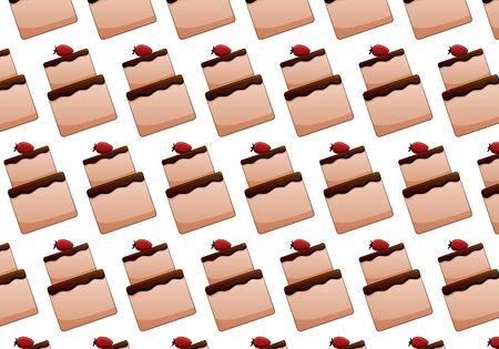 Pattern made up of strawberry cakes. White background, vector.のイラスト素材