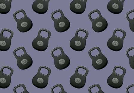 Pattern made up of kettlebells of 32 kilograms. Purple background, vector.のイラスト素材