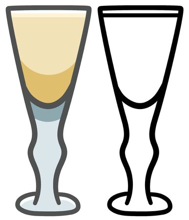 Full glass of sherry. Colored and line version. White background, vector.のイラスト素材