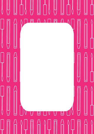 Pink rectangle vertical frame with white line lip gloss pattern. White place for text, vector.のイラスト素材