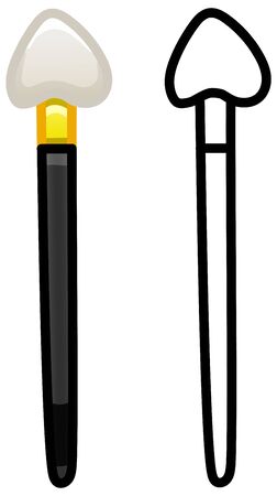 Make up applicator with black handle. Colored and line version. White background, vector.のイラスト素材