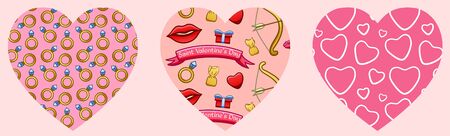 Hearts with patterns for Valentine's Day. Pink background.