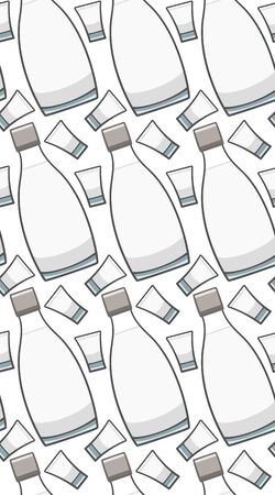Bottle and glass of vodka seamless pattern. White background, vector.のイラスト素材