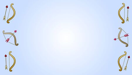 Copy space with six cupid's arrows and bows. Blue and white gradient background.のイラスト素材