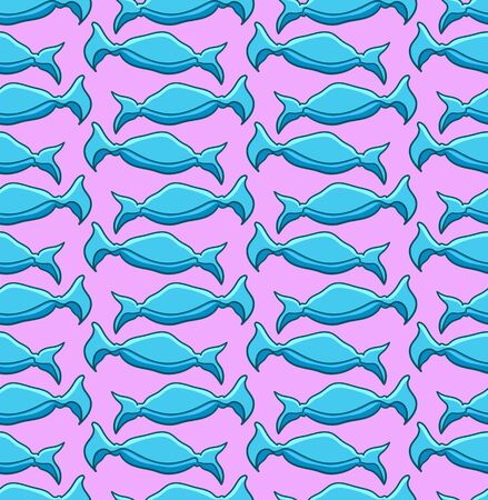 Candies in blue wrapper seamless pattern. Pink background, vector.のイラスト素材
