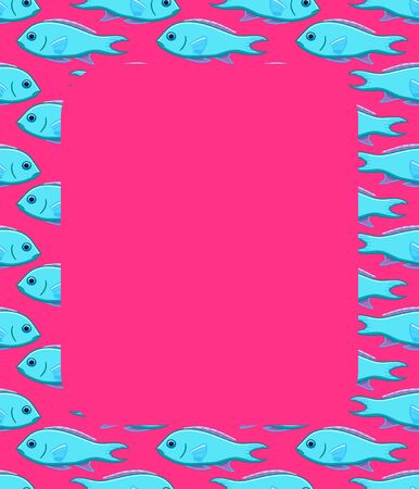 Rectangle vertical frame with Damselfish pattern. Pink background, vector.のイラスト素材