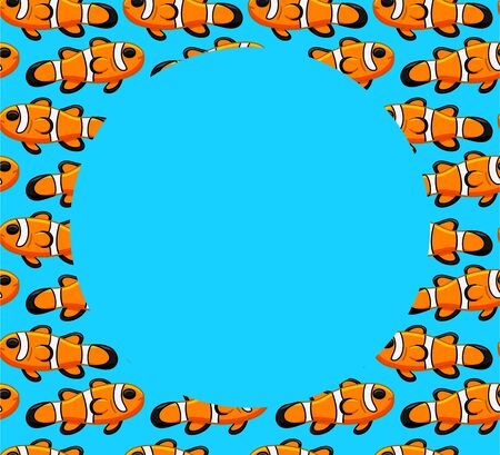 Frame with Clownfish pattern. Blue background, vector.のイラスト素材