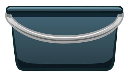 Isolated cartoon blue plastic bucket with a gray handle. Bucketful for cleaning and gardening. White background, vector.のイラスト素材