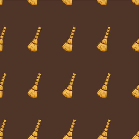 Cartoon besoms for cleaning seamless pattern. Brown background, vector.のイラスト素材