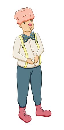 Smiling cartoon style man in clown costume isolated illustration. April fool's day. White background, vector.のイラスト素材