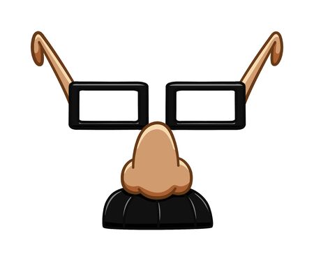 Cartoon style fake nose and glasses isolated illustration. April fool's day. White background, vector.のイラスト素材