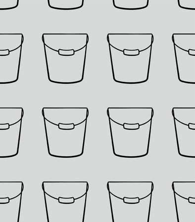 Outline style metal buckets for cleaning seamless pattern. Gray background, vector.のイラスト素材