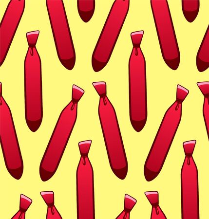 Red neckties seamless pattern. Decoration for greeting card, wrapper and textile. Yellow background, vector.のイラスト素材
